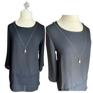 Atmosphere Flowy Black 3/4 Sleeve Blouse with Geometric Necklace Size 4 Small
